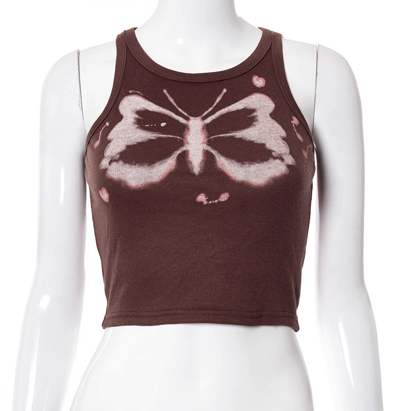 Title 3, Round Neck Sleeveless Butterfly Print Slim-Fit ...