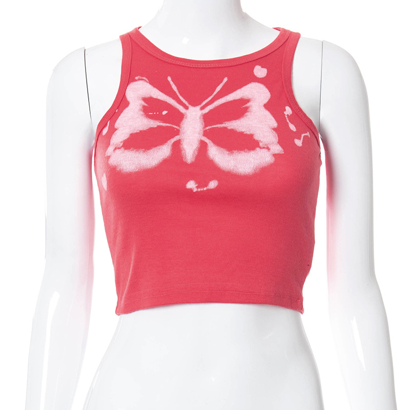 Title 6, Round Neck Sleeveless Butterfly Print Slim-Fit ...