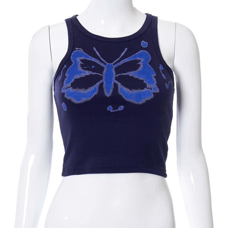 Title 8, Round Neck Sleeveless Butterfly Print Slim-Fit ...