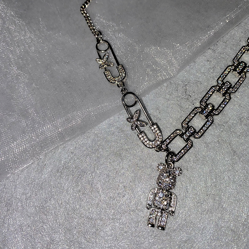 Rhinestone Bear Multi-element Necklace Cuban Exquisite Necklace Female Sweater Chain