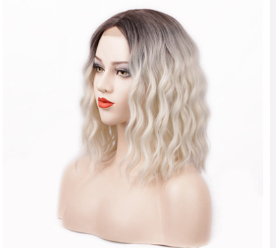 Wig Ladies Short Curly Hair Headgear Front Lace Wig Hair Cover Light Gold - Shop at LoveMi