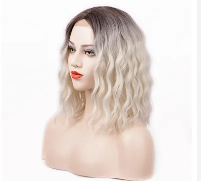 Wig Ladies Short Curly Hair Headgear Front Lace Wig Hair Cover Light Gold - Shop at LoveMi