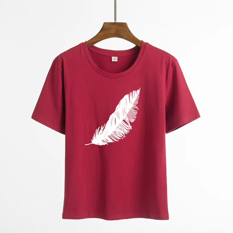 Short Sleeve Feather Cartoon - Wine Red