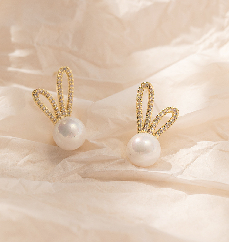 S925 Silver Needle Micro Inlaid Zircon Sweet Love Pearl Stud Earrings Female Earrings