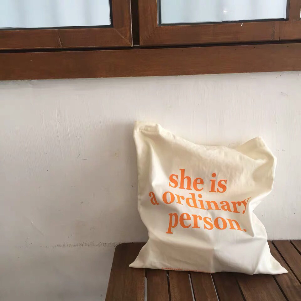 Niche Design Cute Letter Printing Pattern Thin Cotton Grey Cloth Bag Shoulder Bag Canvas Bag Shopping Bag