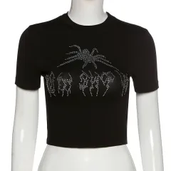 New Summer Embroidered Beads Pattern Crop Belt Women's European And American Tops - Black - View 1