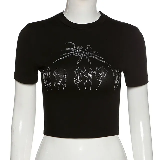 New Summer Embroidered Beads Pattern Crop Belt Women's European And American Tops Black - Shop at LoveMi
