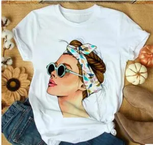 Short Sleeve Girl White Turban Pattern White - Shop at LoveMi