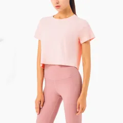 Relaxed Casual Sports Short Sleeve T-Shirt Women - Pink Mist - View 1