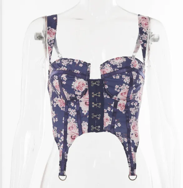 Fashion Camouflage Hollow Bandage Short Top Halter Vest Purple - Shop at LoveMi