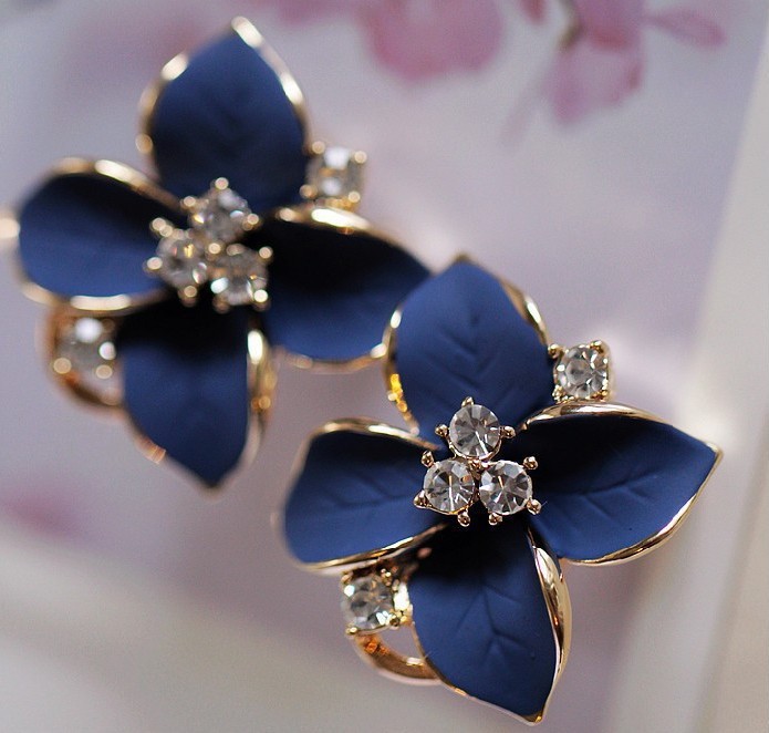 Camellia Earrings Royal Blue Frosted Ear Clips