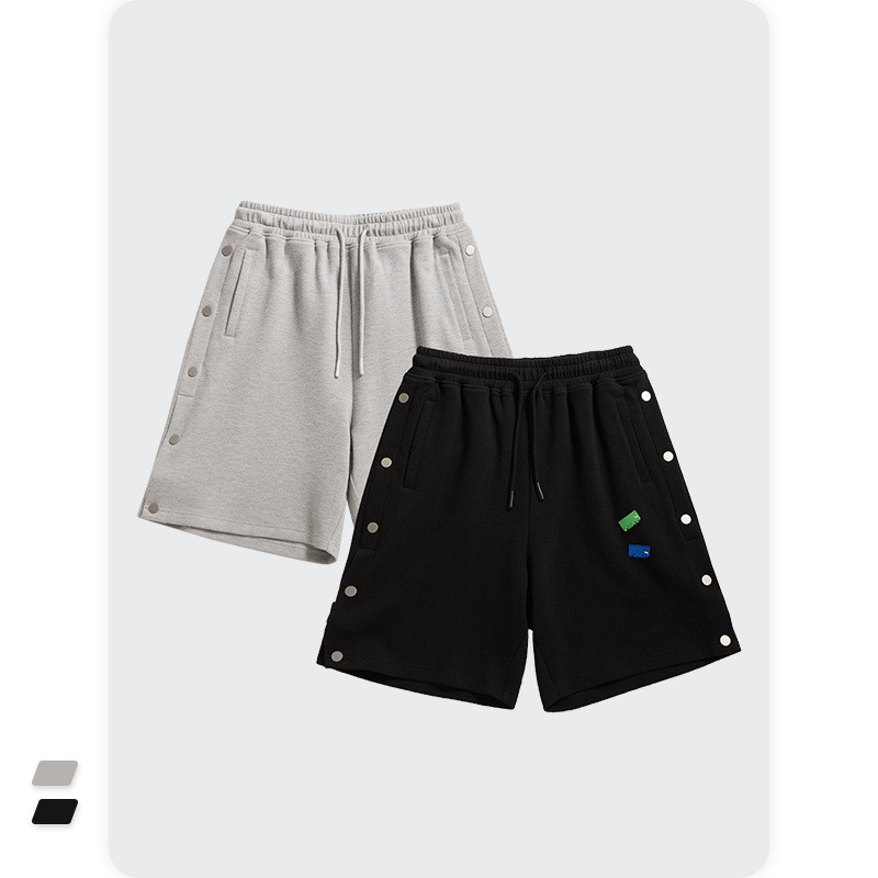 Button Decoration Small Elements Collage Straight Leg Shorts And Trousers Men