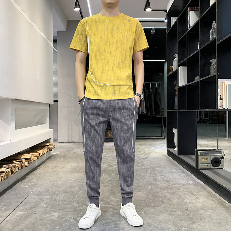 Breathable Stretch Ice Silk Nine-point Pants T-shirt Set