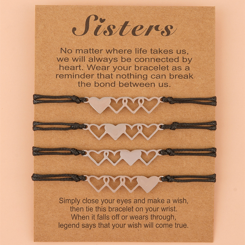 Card Bracelet  Creative Stainless Steel Heart Shaped Braided Bracelet 4-Piece Set