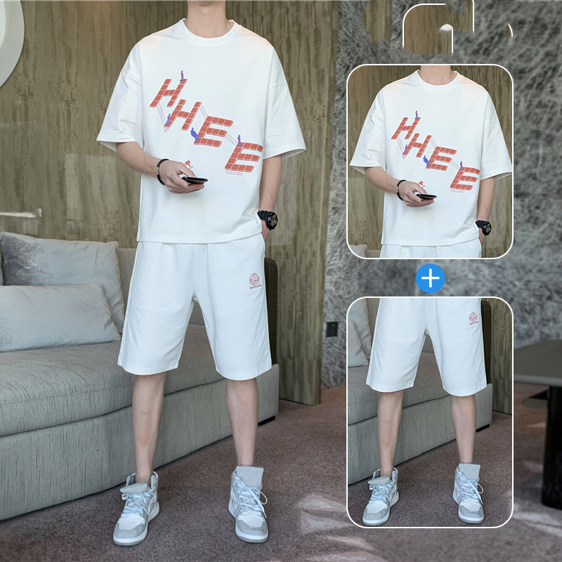 New Short-sleeved T-shirt Fashion Sports Suit Men's Round Neck Bottoming Shirt A Set Of Tops  Pants