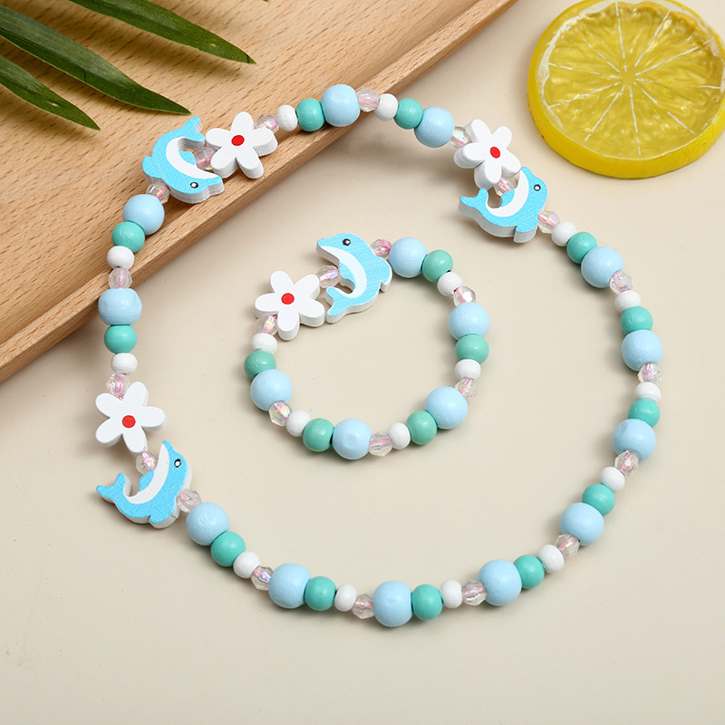 Children's Jewelry, Cartoon Animal Bracelet And Necklace Set, Colorful Bead Set