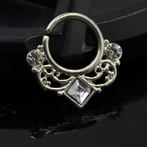 Middle Rod Titanium Copper Inlaid Zircon Nose Ring