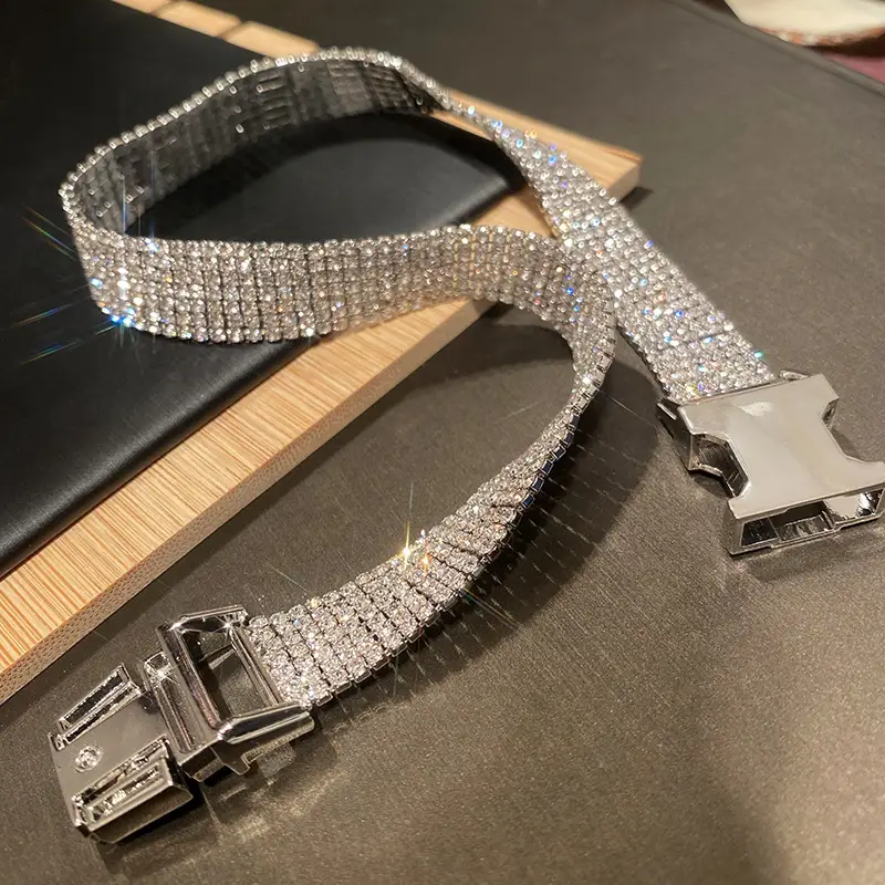 Buckle Necklace Wide Flash Rhinestone Clavicle Chain