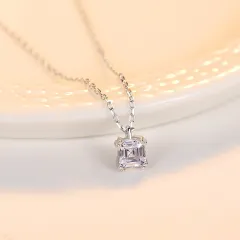 S925 Silver Pendant Four Prong Zircon Necklace - White - View 1