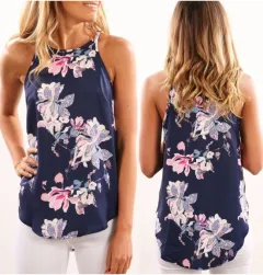 Sleeveless Floral Digital Print Camisole - Blue - View 1