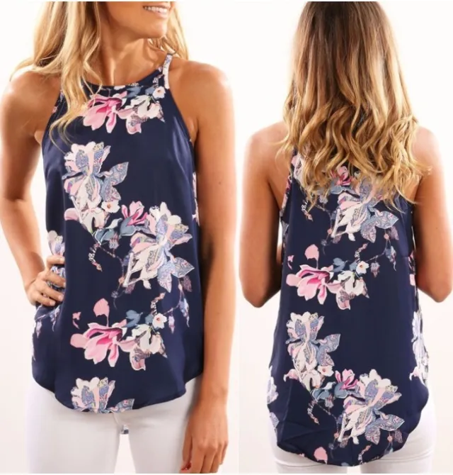 Sleeveless Floral Digital Print Camisole Blue - Shop at LoveMi
