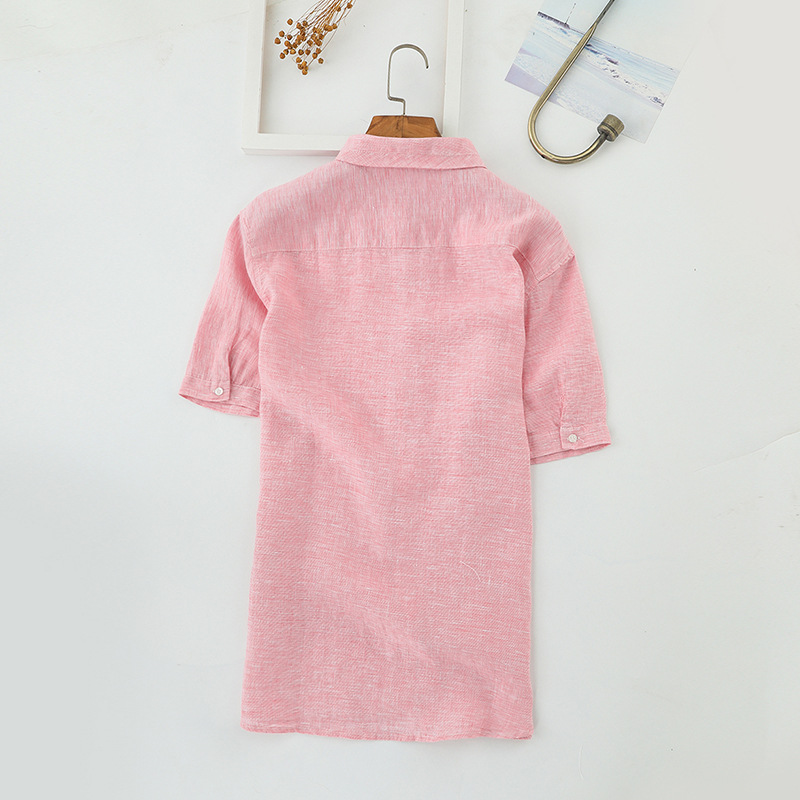 Summer New Linen Shirt Men's Small Houndstooth