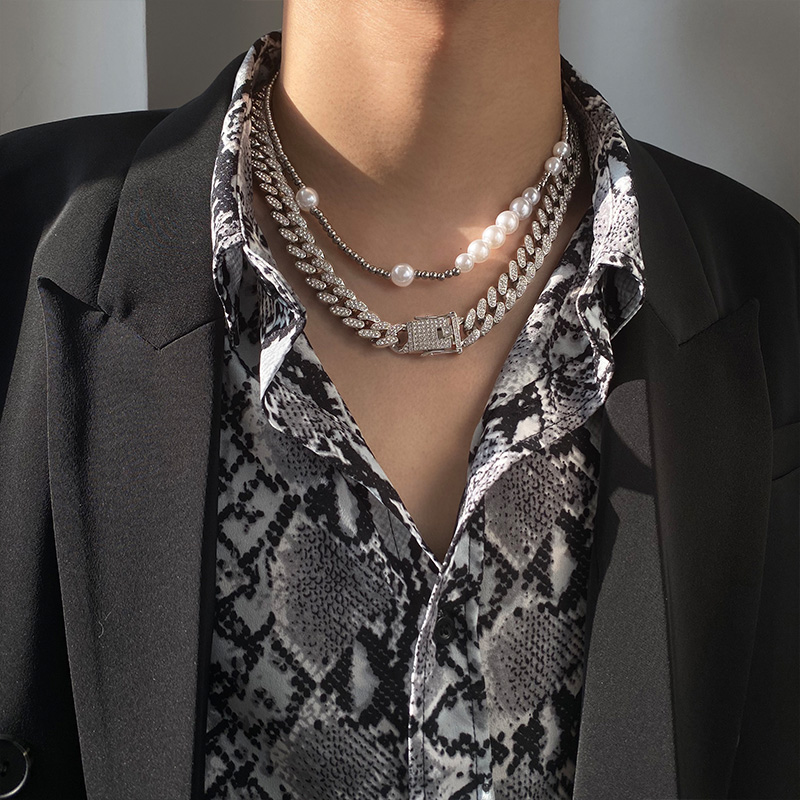 Men's Clavicle Chain Rhinestone Full Rhinestone Necklace Without Pendant