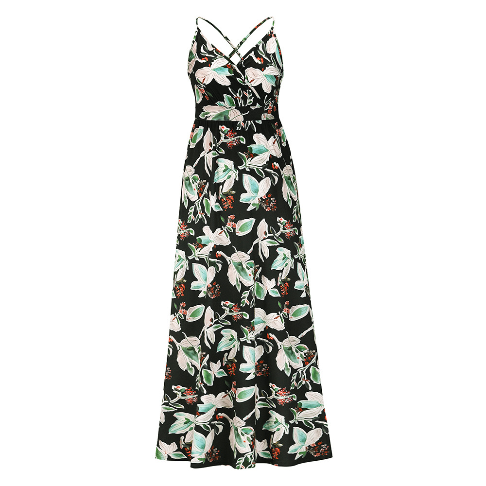 Slim-fit V-neck Sling Floral Dress