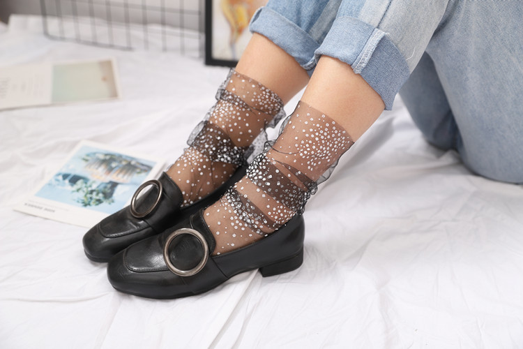 Summer Polka Dots Tulle Socks Women Breathable Transparent