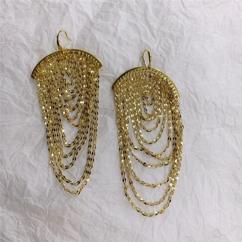 Fashion Exaggerated Metal Texture Chain Layered Personality Earrings Ear Hooks Women