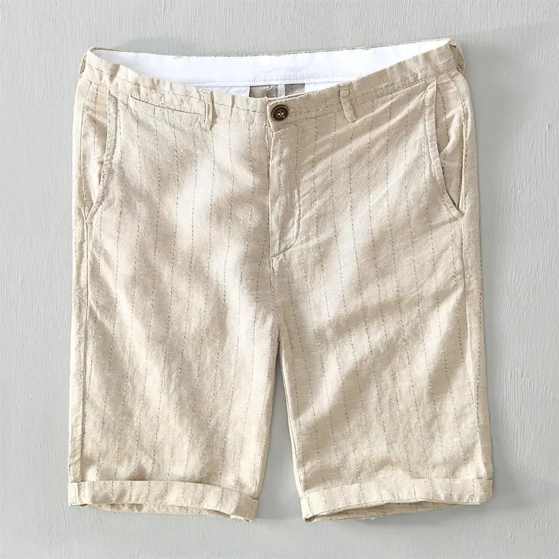 Thin Breathable Straight Pants Men's Casual Striped Shorts Linen Beach Pants