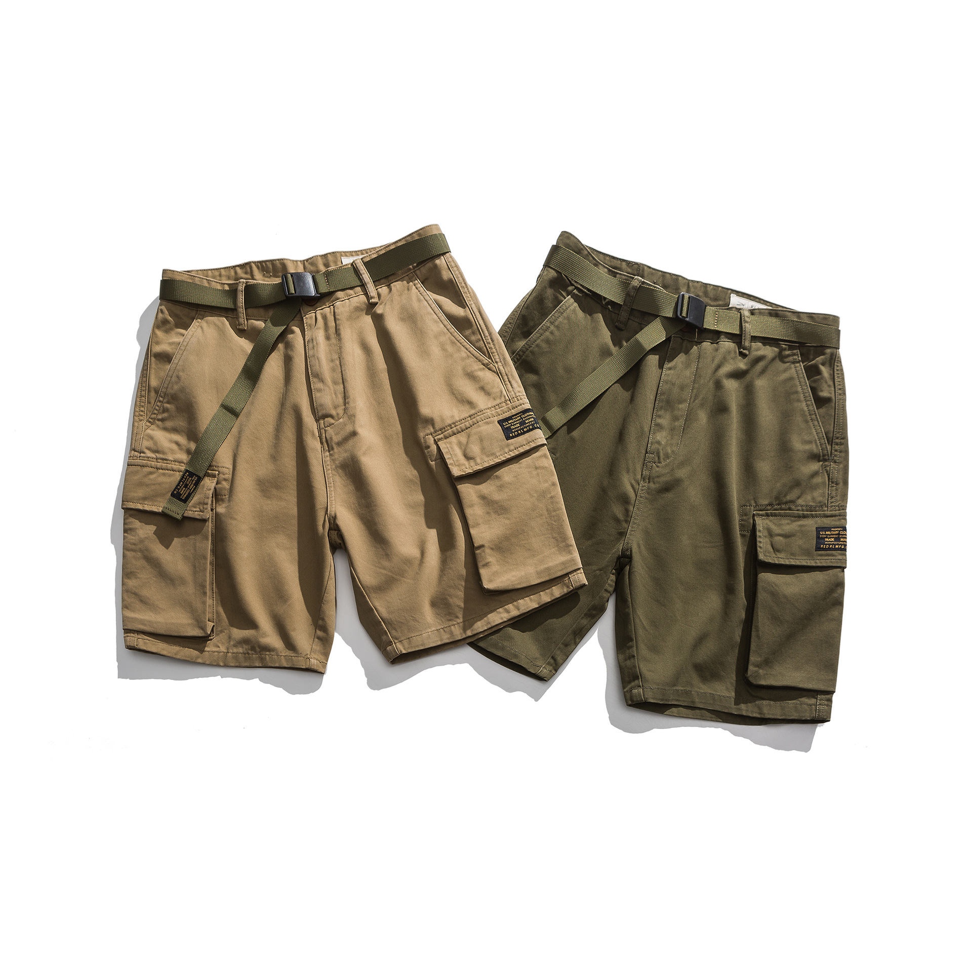 Title 5, Khaki legergroene multi-pocket werkshorts. Duur...