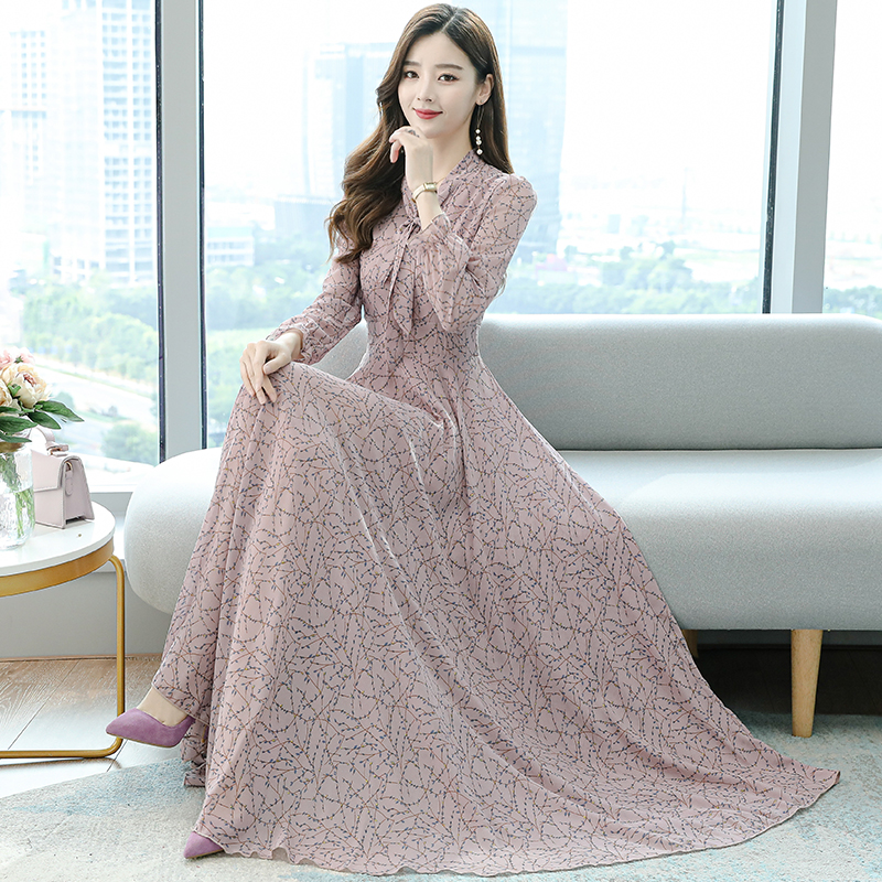Chiffon Floral V-Neck Long Dress, picture 2 of 5