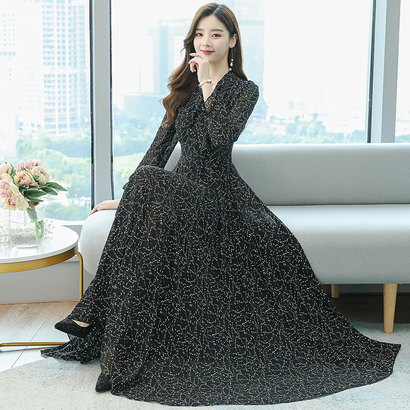 Chiffon Floral V-Neck Long Dress