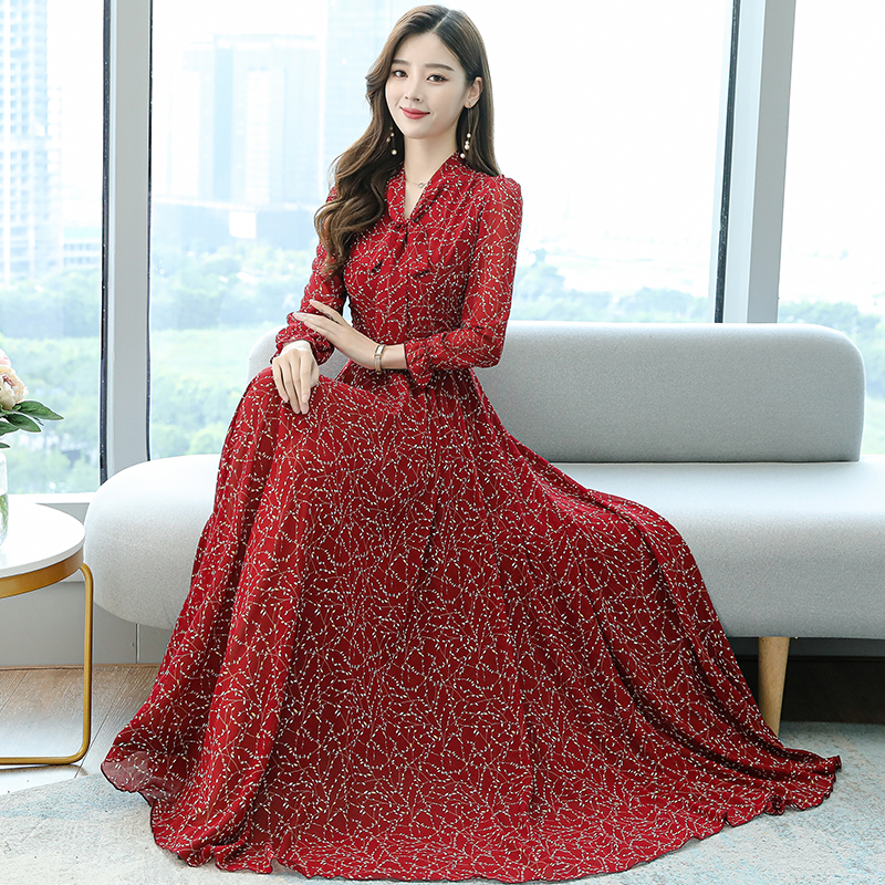 Chiffon Floral V-Neck Long Dress, picture 5 of 5