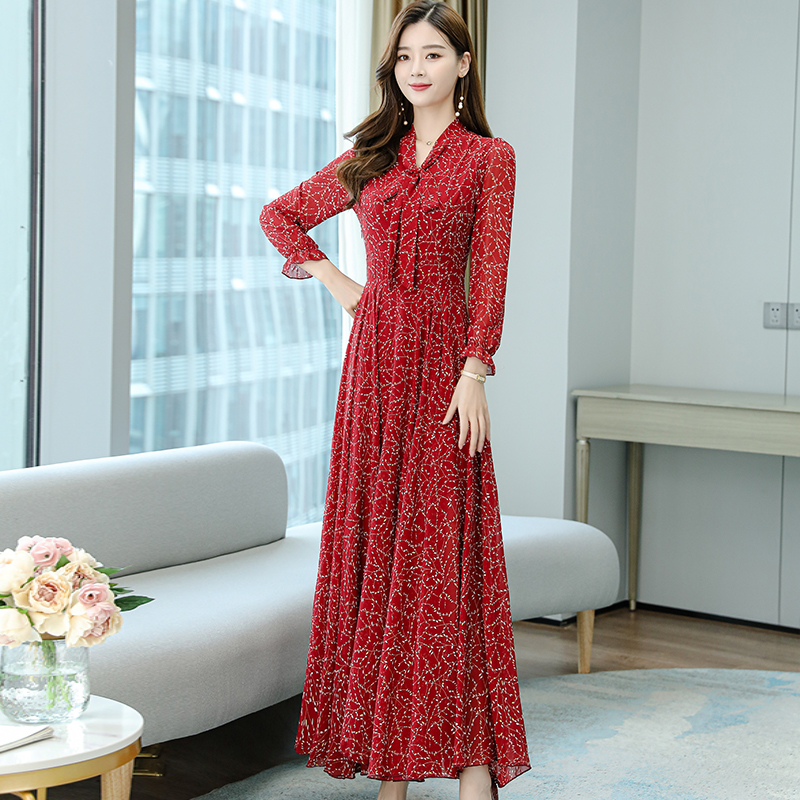 Chiffon Floral V-Neck Long Dress, picture 4 of 5