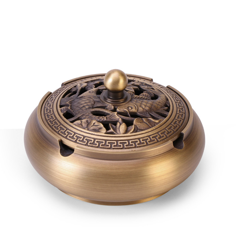 Retro Copper Ashtray with Pierced Lid