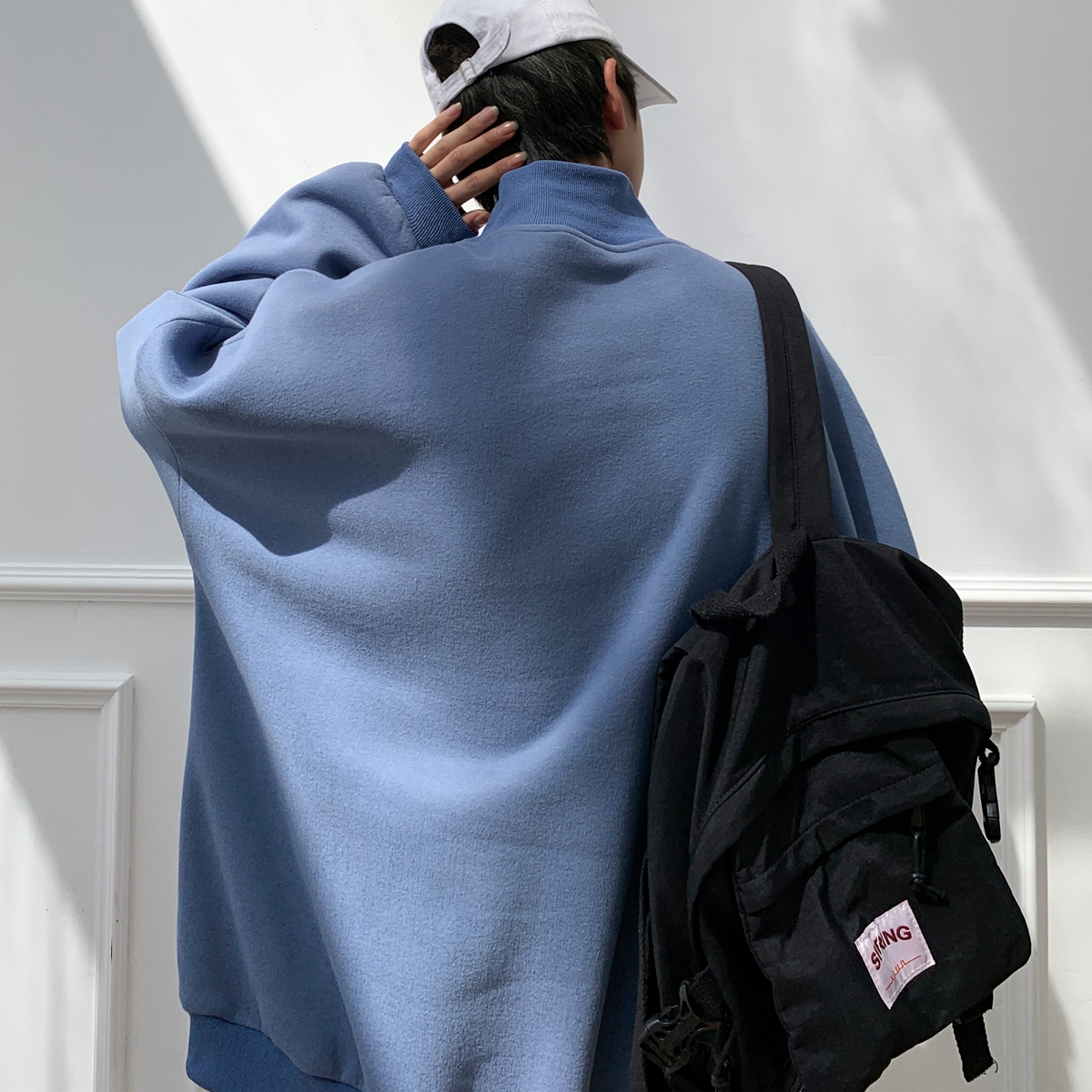 Hong Kong Style Solid Color Half High Collar Sweater Men's Fall Winter