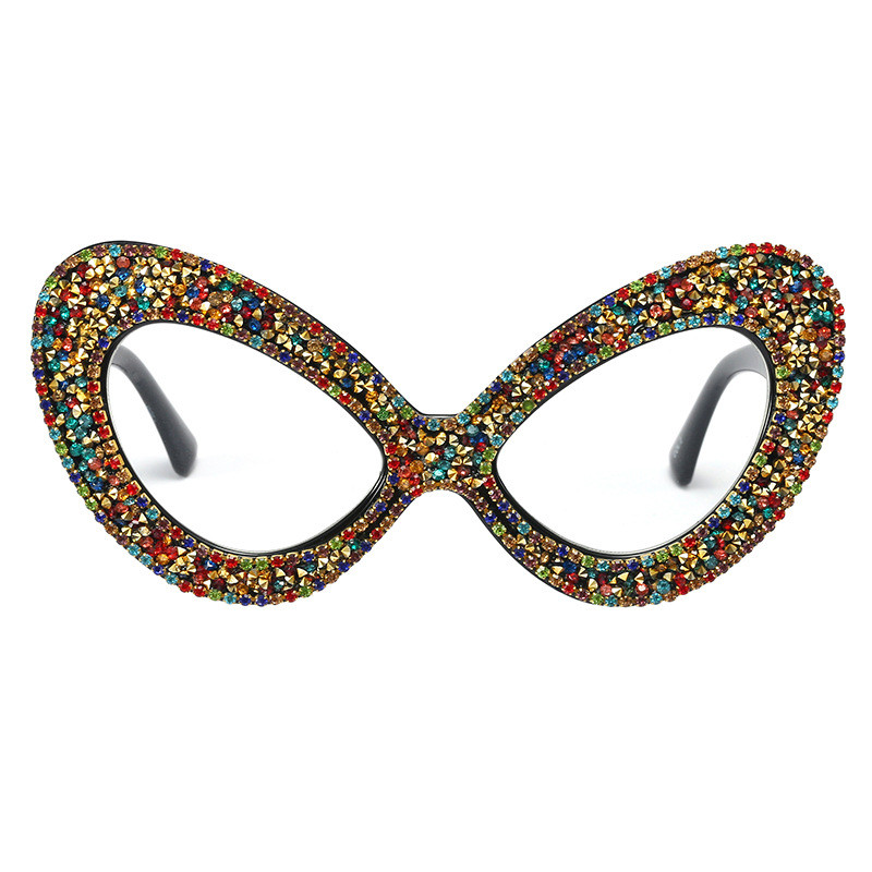 Pearl Rhinestone Flat Mirror Women Butterfly Frame Glasses Frame