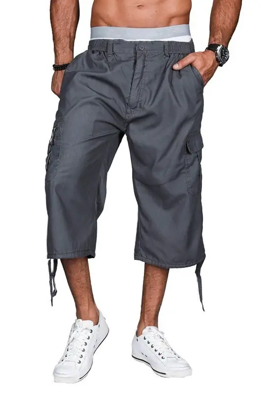 Solid Color Loose Pocket Elastic Cropped Cargo Pants