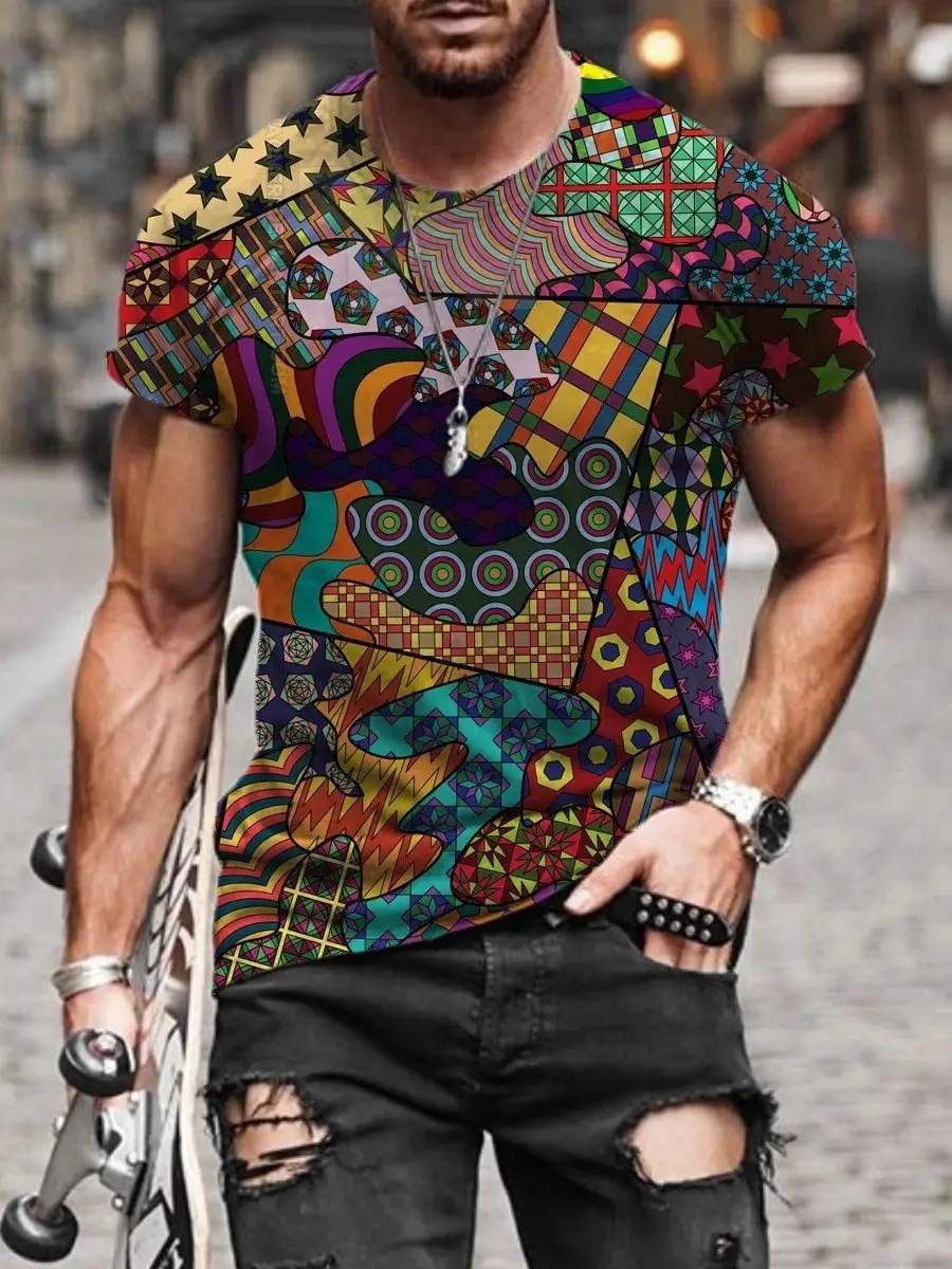 Fashion Men's Printed Round Neck Short Sleeves