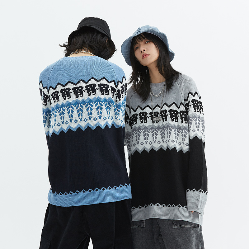 Japanese Tide Brand Round Neck Pullover Sweater Male National Tide Couple