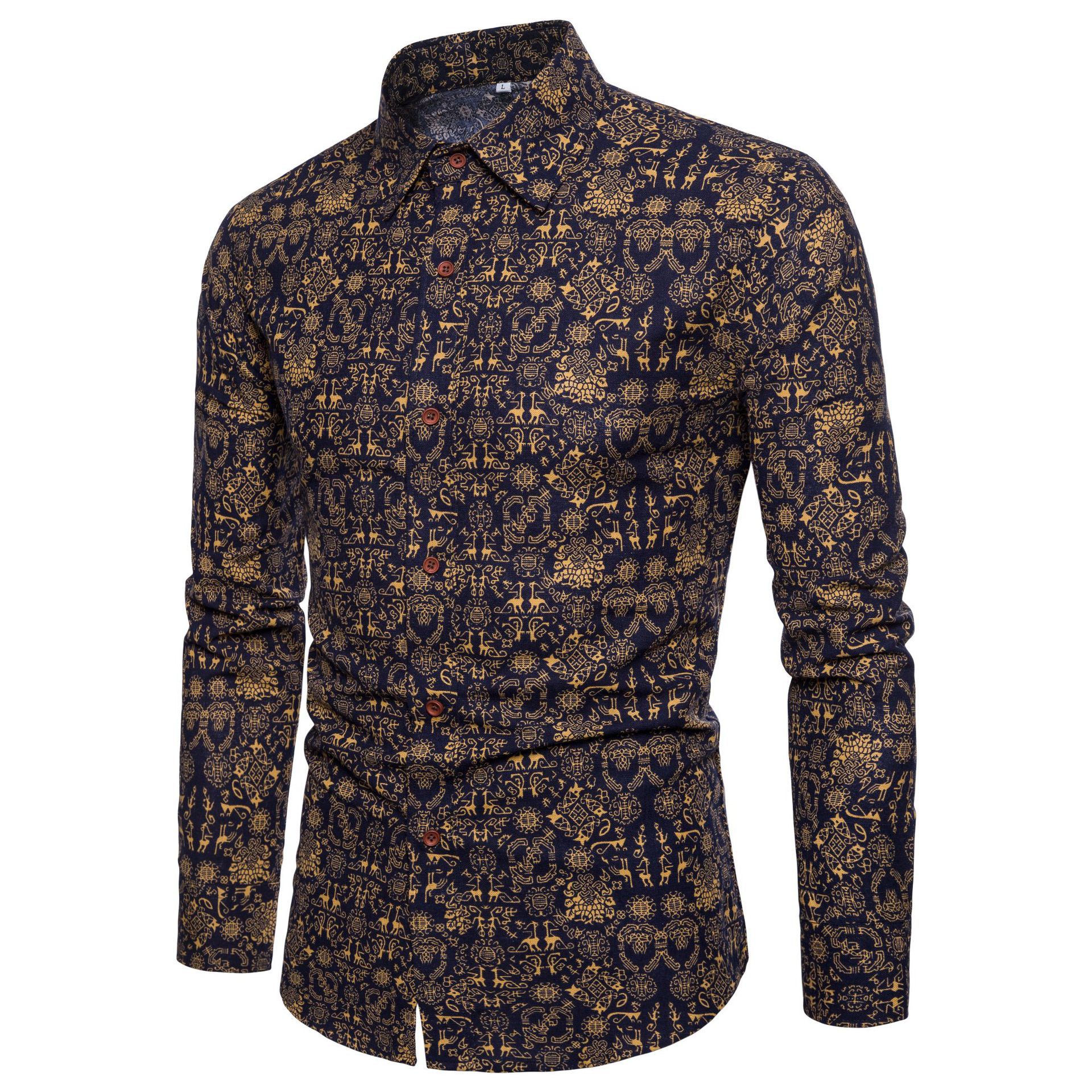 Fashion Simple Men's Long-sleeved Floral Shirt