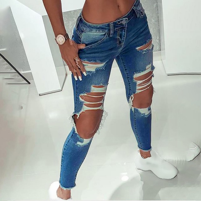 Street Style Sexy Ripped Jeans For Women A Blue - Shop at LoveMi