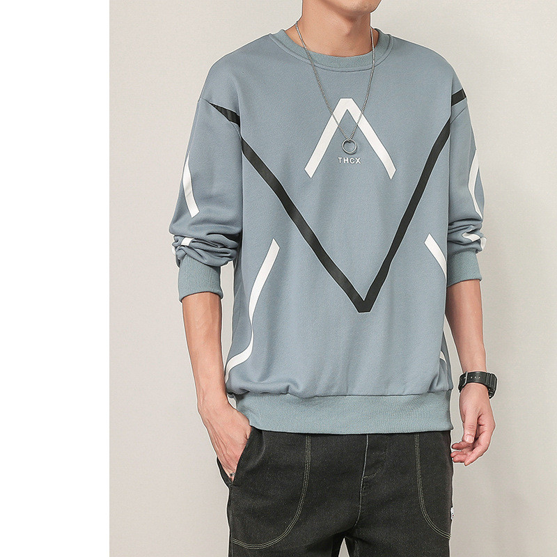 كنزة رجالية بكرة دائرية وأكمام طويلة، تصميم كوري أنيق، فضفاضة ومقاس كبير للطبقات الأساسية