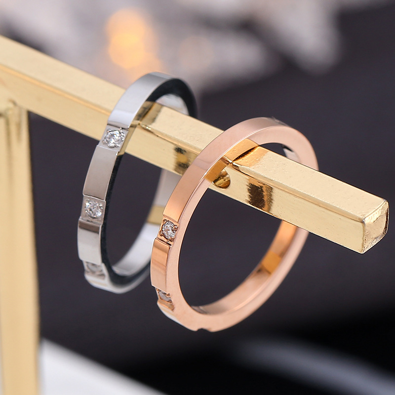 Three Diamond Titanium Steel Ring 18k Fine Zircon Stainless Steel Ring