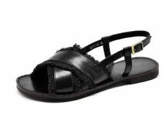 Flat Shoes Leather Cross Simple Ladies Roman Sandals Beach Casual Women's Shoes - Black - View 1