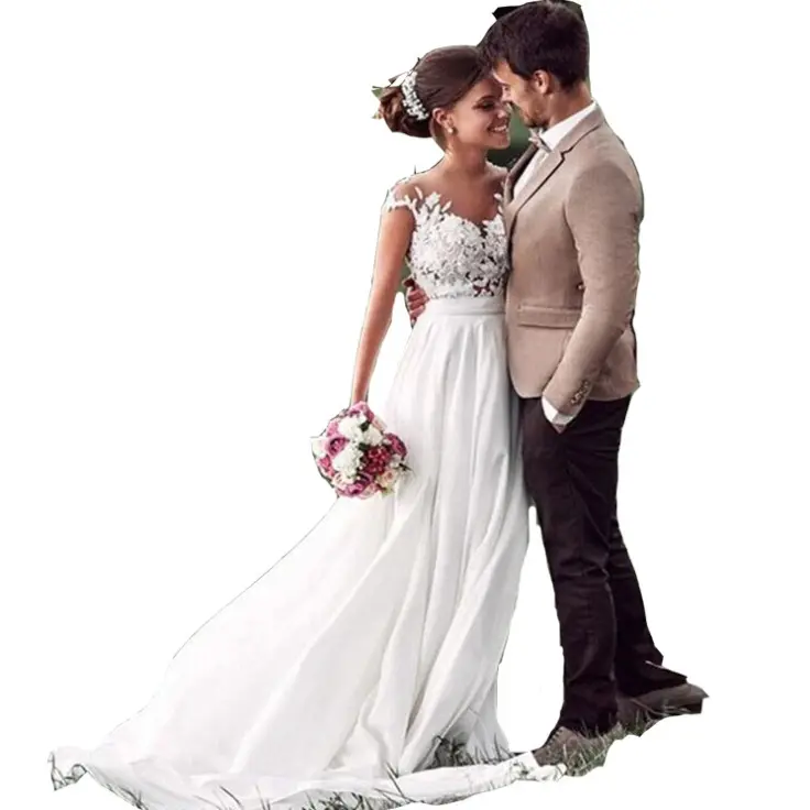 Retro Lace Shoulder Chiffon Slim Bridal Wedding