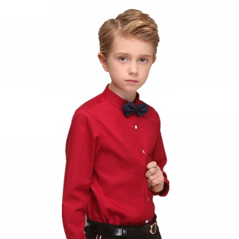 Exquisite Children's Dress Shirt British Style Solid Color Cotton Boy Bow Tie Shirt Shirt