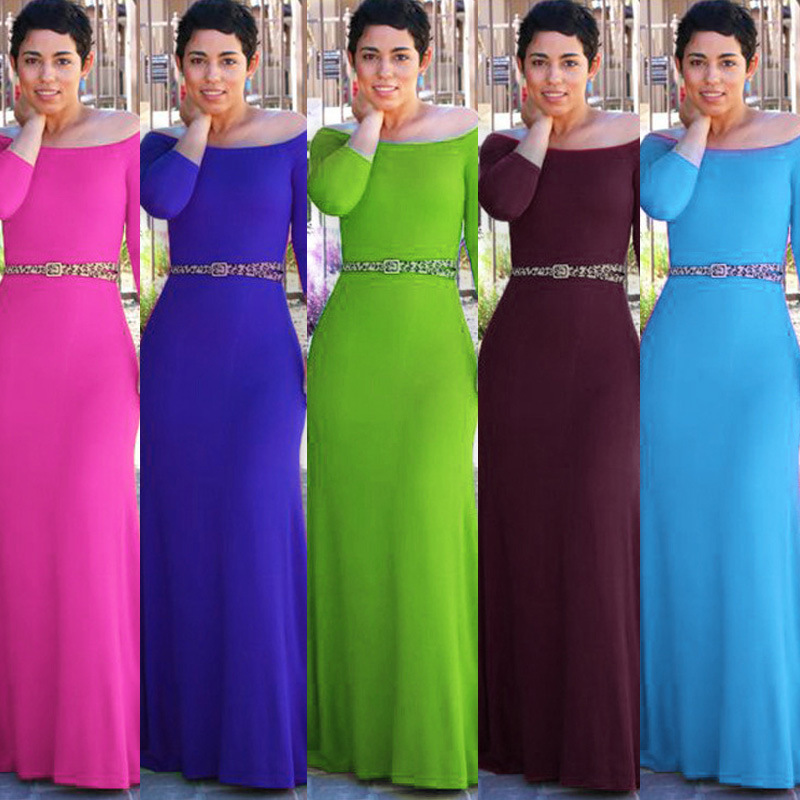 Off-the-shoulder Three-quarter Sleeves High-waist Long Dress